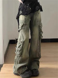 Women's Multi Zipper Design Neutral Style Jeans American Vintage Casual Denim Trousers Female High Waist Straight Pants LANFUBEISI
