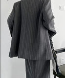 Syiwidii Stripe 2 Piece Sets for Women 2023 Fashion Office Ladies Long Sleeve Loose Blazers Vintage High Waist Midi Skirt Suits LANFUBEISI