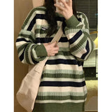 Striped Knitted Sweaters Women Winter Oversized Loose Pullover Female Fashion Casual Thick O-neck Jumper Warm Lazy Knitwear Lady LANFUBEISI