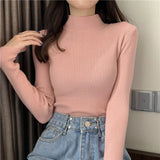 Jocoo Jolee 2023 Autumn Basic Bottoming Sweater Top Women Ribbed Soft Mock Neck Elastic Pullover Warm Solid Color Slim Jumper LANFUBEISI