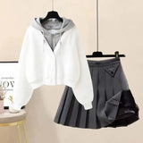 Plush Thickened Casual Long Sleeved Hooded Mini Pleated Skirt Two-piece Set Fashionable Women's Skirt Set LANFUBEISI