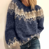 New Women Casual Loose Mohair Coarse Knitted Jacquard Sweater in Autumn and Winter LANFUBEISI