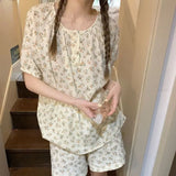 Floral Sleepwear Women Pajamas Shorts Sets Korean Style Pijama Loungewear Summer Two Piece Set Night Wear Button Home Suit 2024 LANFUBEISI