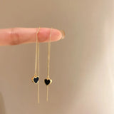 LANFUBEISI Black Heart Ear Line Long Hanging Earrings for Women Gold Color Ear Wire Piercing Earring Accessories Jewelry LANFUBEISI