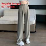 Seoulish Women's Suit Pants Summer Spring Elegant Elastic High Waist Solid Casual Work Wide Leg Trouses Pants Female New LANFUBEISI