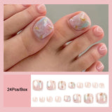 Fashion Nude Pink DIY Pedicure French Fake Toenails With Designs Removable Square Short Toe Nails Press On Nails False Toenail LANFUBEISI