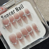 10Pcs Naked Cat Eye Press On Nails Laser Butterfly Decoration Fake Nails Short Full Cover False Nail Wearable Manicure Nail Tips LANFUBEISI