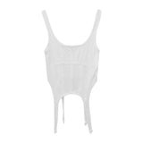 Fishbone Thread Safari Style Vest Irregular Hook Bottomed Shirt for Women Square Neck Sexy Sleeveless Sort Tops LANFUBEISI