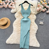 YuooMuoo Women Dress Sexy V-neck Slim Elastic Ribbed Knitted One Piece Bodycon Dress Streetwear Lady Vestidos LANFUBEISI