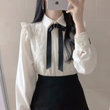 Hot Sales Women Cute Sweet Girls Preppy Style Tops Blouses Formal FLHJLWOC Office Lady Basic White Button Shirts LANFUBEISI