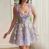 LANFUBEISI New Hot Direct Selling Short Skirt Pendulum Womens Fashion Three-dimensional Flower Embroidery Hip-huggin Dress