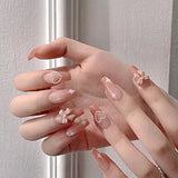LANFUBEISI 24 Pcs Pink Press on Nails  Tips Almond Medium Long False Nails With Design   Cute Fake Nails Press ons Fashion Nail Tips Full C