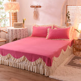 LANFUBEISI Korean Princess Style Bedding Set Soft Thickened Duvet Cover Bed Sheet Skirt and Pillowcases Cute Bow Girls Pink Comfort Cover LANFUBEISI