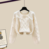 Autumn and Winter Set New Large Women's Knitted Sweater Women's Style Loose Slim Half Skirt Two Piece Set Fashion LANFUBEISI