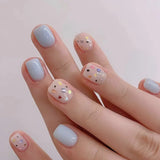 24pc Square False Nails Small Flower White Lips Starbursts Rainbow Stripes French Fake Nails Full Cover Press on Nails Nail Tips LANFUBEISI