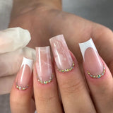 24Pcs Long Ballet False Nails with Bow Designs Pink Coffin Press on Nails Wearable French Fake Nail Full Cover Manicure Tips LANFUBEISI