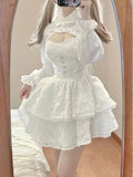 Japanese Kawaii Lolita Dress Women Elegant Sweet Lace Ruffles White Strap Dresses Sexy Korean Fashion Birthday Party Fairy Dress LANFUBEISI