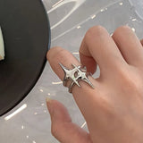 Cute Y2k Star Open Ring for Women Creative Vintage Silver Color Adjustable Rings Couple jewelry gift LANFUBEISI
