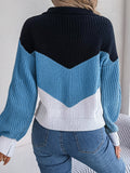 Patchwork Color Lantern Long Sleeve Knitted Sweater Women Casual Pullovers Autumn Winter 2023 LANFUBEISI