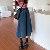 Lucyever High Waist Retro Blue Denim Skirts for Women 2023 New Irregular A-Line Long Skirt Woman Korean Trendy Daily Jean Skirts LANFUBEISI