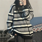 Striped Knitted Sweaters Women Winter Oversized Loose Pullover Female Fashion Casual Thick O-neck Jumper Warm Lazy Knitwear Lady LANFUBEISI