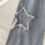 Denim Popular Ins Fashion Korean WIth Star 2023 Spring Autumn New High Waist Straight Leg Loose Fitting Jeans LANFUBEISI