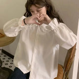 Vintage Women White Shirt Preppy Style Fashion Elegant Female Long Sleeve Blouse Y2K Sweet Kawaii All Match Shirts LANFUBEISI