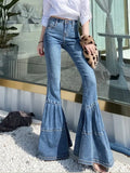 2023 Spring and Autumn Light Color Flared Pants Women's Retro High Waist Splicing Loose Slim Wide Leg Denim Pants y2k jeans LANFUBEISI