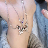 Y2K Crystal Butterfly Pendant Necklace Women Light Luxury Egirl Punk Heart Grunge Clavicle Chain Fashion Jewelry Party Gift 2023 LANFUBEISI