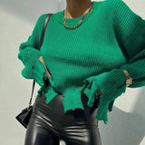 Female Ripped Sweater Women Long Sleeve Solid Knitted Tops Pullovers Sweaters Jumpers LANFUBEISI