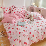 LANFUBEISI Kawaii Bedding Set Kids Adult Flat Sheet Duvet Cover Pillowcase Single Double Full Size Bed Linen Floral Cherry Home Textile LANFUBEISI