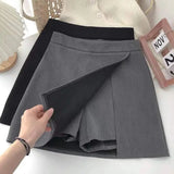 Black Gray Women Skirts A-Line Korean Style High Waist Split Mini Skirt Woman Simple Casual Office Shorts Skirts Female LANFUBEISI