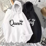 Fashion Men Women Long Sleeve Pullover Hooded Sweatshirts Unisex King and Queen Print Hoodies Casual Streetwear Couple Sweat LANFUBEISI