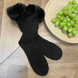 Xingqing Women Crew Socks Fall Winter Faux Fur Cuff Cotton Socks Soft Student Socks Birthday Gifts Accessories LANFUBEISI
