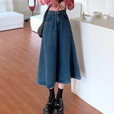 LANFUBEISI High Waist Retro Blue Denim Skirts for Women New Irregular A-Line Long Skirt Woman Korean Trendy Daily Jean Skirts