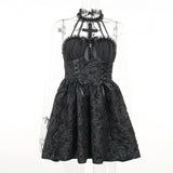 LANFUBEISI Mall Gothic Emo Jacquard A-line Dresses Elegant Grunge Ruched Bandage Partywear Punk Black Women Halloween Club Dress