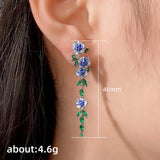 Huitan Vintage Enamel Flower Dangle Earrings Women Temperament Blue Trumpet Flower Long Earrings Wedding Party Aesthetic Jewelry LANFUBEISI