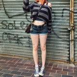 E-girl Gothic Striped Knitted Pullovers 2000s Retro Dark Academia Sweater Y2K Vintage Harajuku Grunge Jumpers Autumn Clothes LANFUBEISI