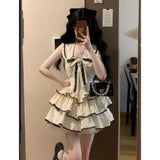 Korean Sweet Kawaii Dress Women Gothic Y2k Polka Dot Print Bow Sailor Collar Party Mini Fairy Dresse Casual France Elegant Dress LANFUBEISI