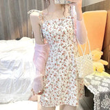 LANFUBEISI  Floral Strap Fairy Dress Women French Sweet Princess Holiday Party Dress Female  Summer Casual Beach Sexy Mini Dress Korean