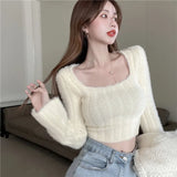 LANFUBEISI Autumn Winter Knitting Crop Tops Women Skinny Sweaters Bottom Shirts Fashion Female Long Sleeve Pullover Casual Knitted Sweater LANFUBEISI