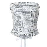 Women Newspaper Letter Print Bandage Tube Tops Retro Strapless Slim Fit Corsets Crop Tops Slim Fit Wrap Chest Tanks Streetwear LANFUBEISI