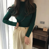 Jocoo Jolee 2023 Autumn Basic Bottoming Sweater Top Women Ribbed Soft Mock Neck Elastic Pullover Warm Solid Color Slim Jumper LANFUBEISI