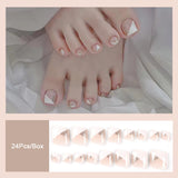 Fashion Nude Pink DIY Pedicure French Fake Toenails With Designs Removable Square Short Toe Nails Press On Nails False Toenail LANFUBEISI