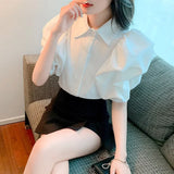 Black Lantern Short Sleeve Blouse Camisas Wild Casual Blusas Mujer De Moda 2024 New White Shirts for Women Clothes Crop Tops LANFUBEISI