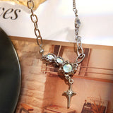 Y2K Retro Kpop Silver Color Pendant Necklaces For Women Gothic Zircon Heart Cross Tassel Necklace Punk Clavicle Choker Jewelry LANFUBEISI