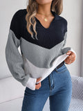 Patchwork Color Lantern Long Sleeve Knitted Sweater Women Casual Pullovers Autumn Winter 2023 LANFUBEISI