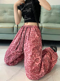 Leopard Jeans for Women Pink Streetwear Loose Denim Pants Korean Style Straight High Waist Wide Leg Pants Baggy Jeans LANFUBEISI