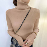 New Knitting Pullover Sweater Long Sleeve Bottom Shirt Slim Turtleneck Sweaters Autumn Winter Soft Blouse Jumpers For Women 2023 LANFUBEISI