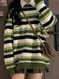 Striped Knitted Sweaters Women Winter Oversized Loose Pullover Female Fashion Casual Thick O-neck Jumper Warm Lazy Knitwear Lady LANFUBEISI